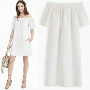 J.CREW Cotton Poplin Dress White Off The Shoulder Shift Sheath Lined Sz 00
